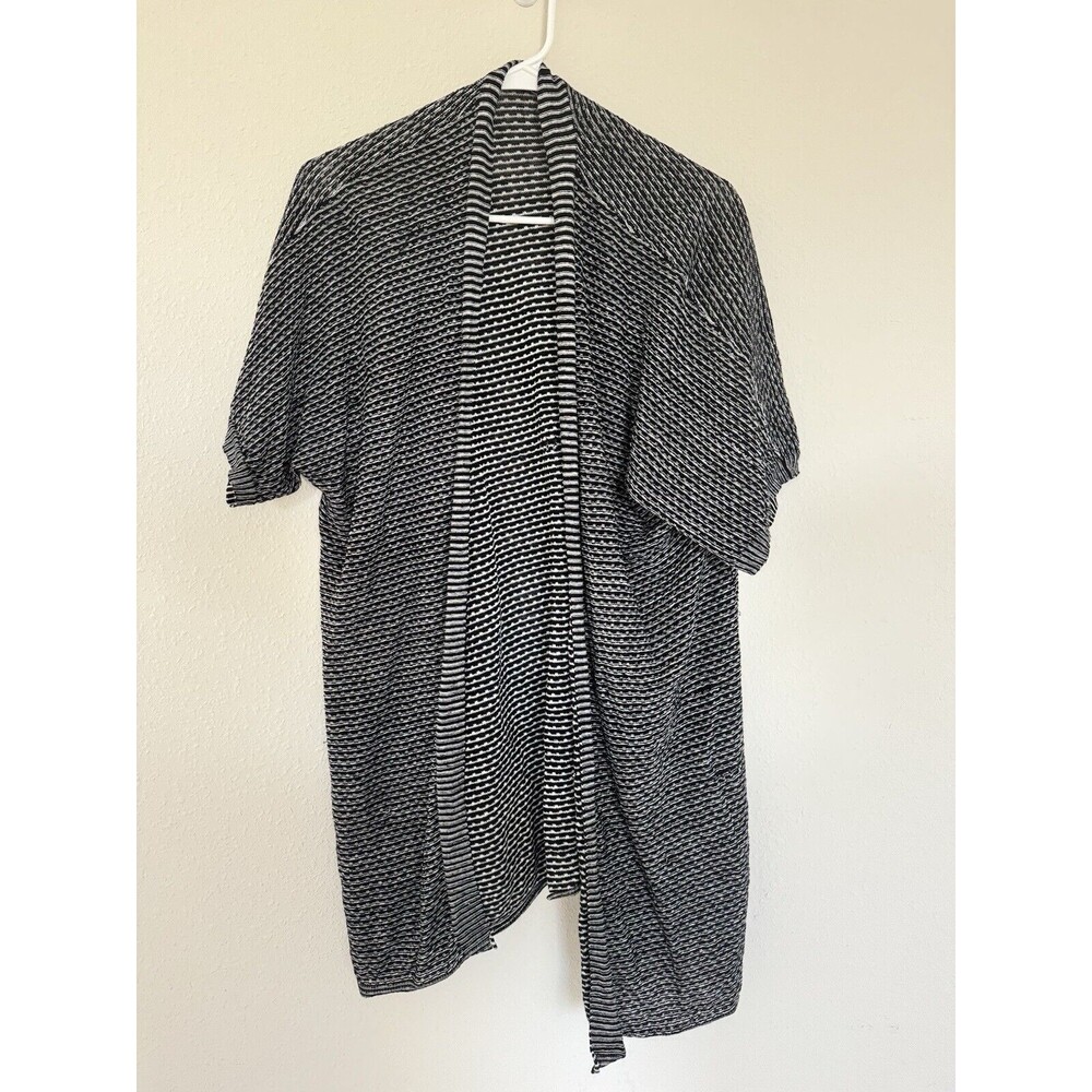 Eileen Fisher Striped Organic Linen Short Sleeve Preppy Casual Cardigan Size M